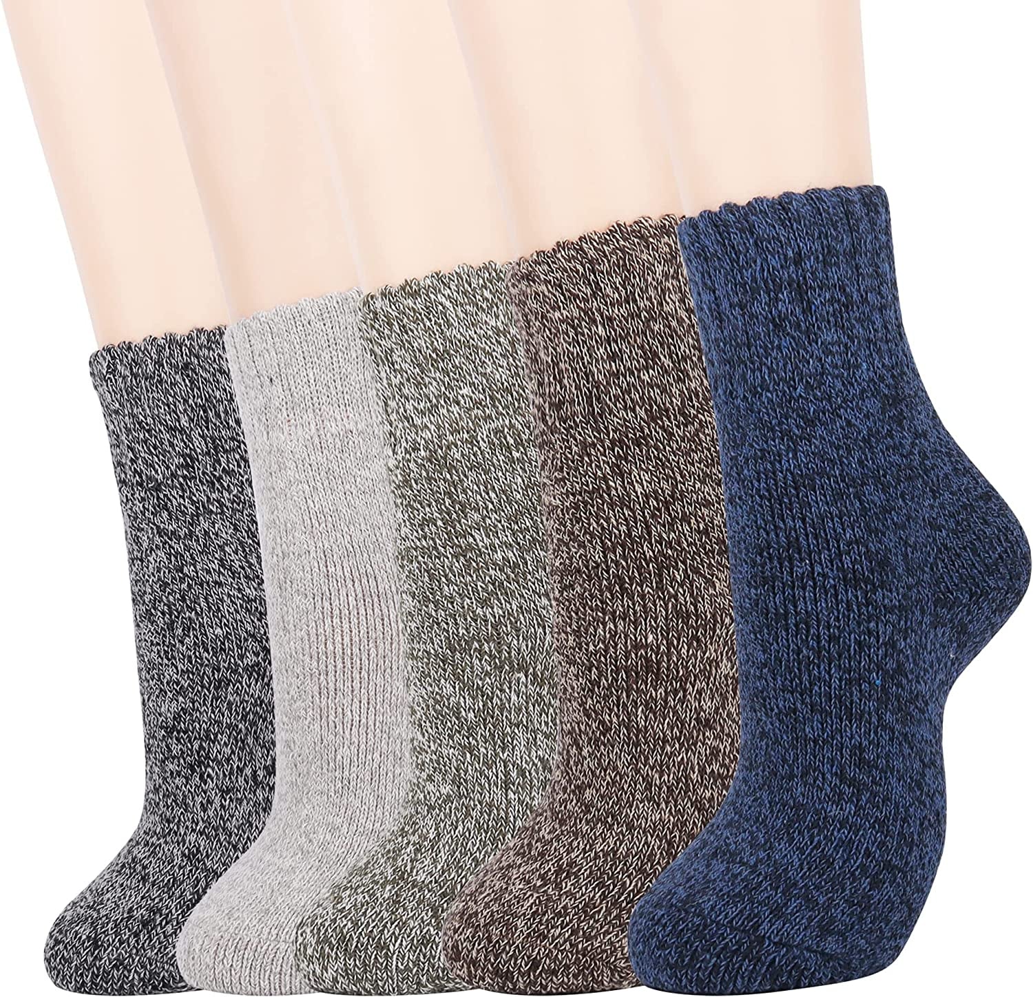 Wool Socks for Women, 5 Pairs of Warm Winter Cozy Thermal Thick Socks