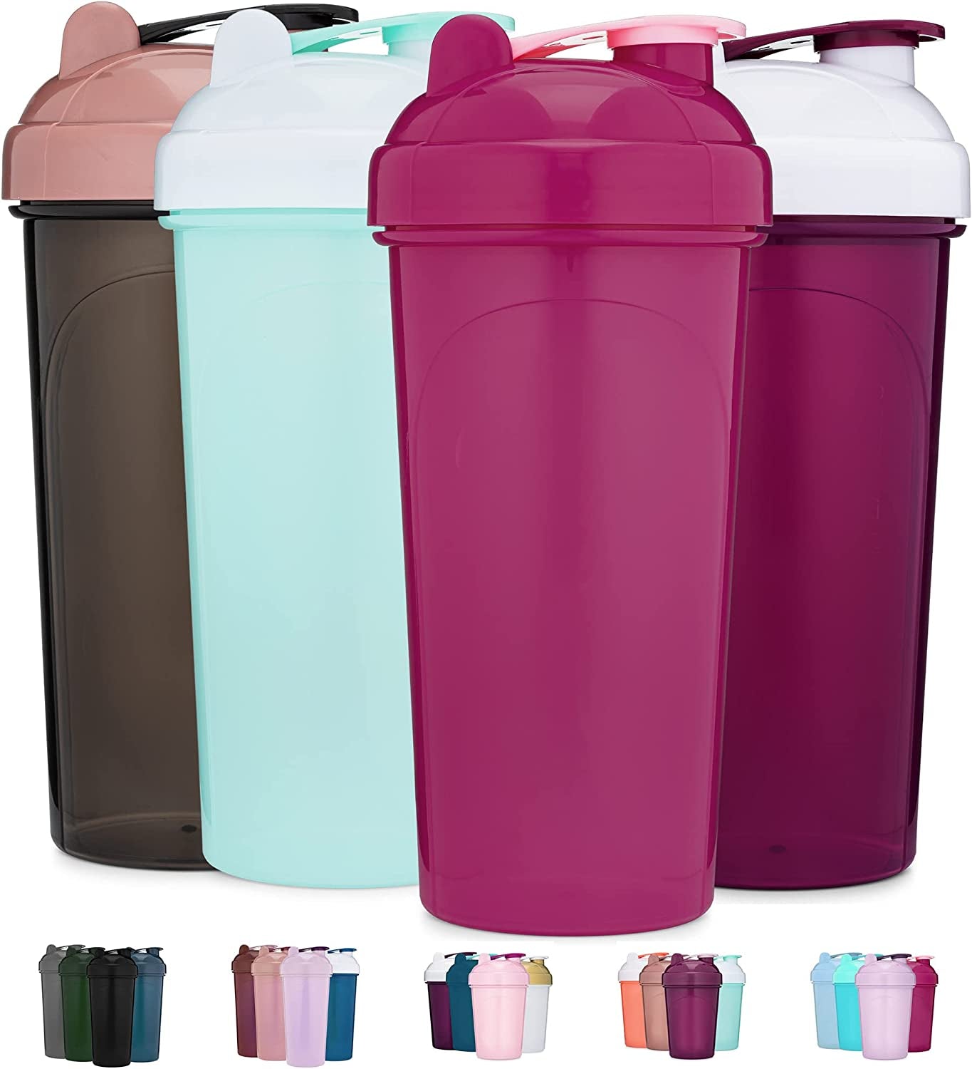 4 Pack Shaker Bottle | Protein Shaker Cup 4-Pack with Agitators | Protein Shaker Bottle Set is BPA Free and Dishwasher Safe