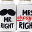 Mr & Mrs Can Cooler Sleeves - Set of 2 Neoprene Covers for Beer, Soda and More Universal Sleeve Design Holds Bottle and Cans - His and Hers Wedding Gift for Couples