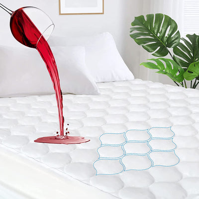 Ayolkhill 100% Waterproof Mattress Pad Queen Size,Breathable Quilted Fitted Fiber Mattress Cover Noiseless,Washable Cooling Mattress Pad with 14-21" Stretchable Deep Pocket