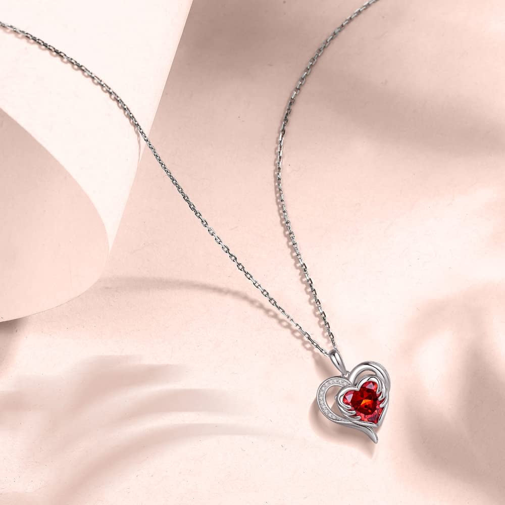  July Birthstone Ruby 925 Sterling Silver Necklaces for Women 