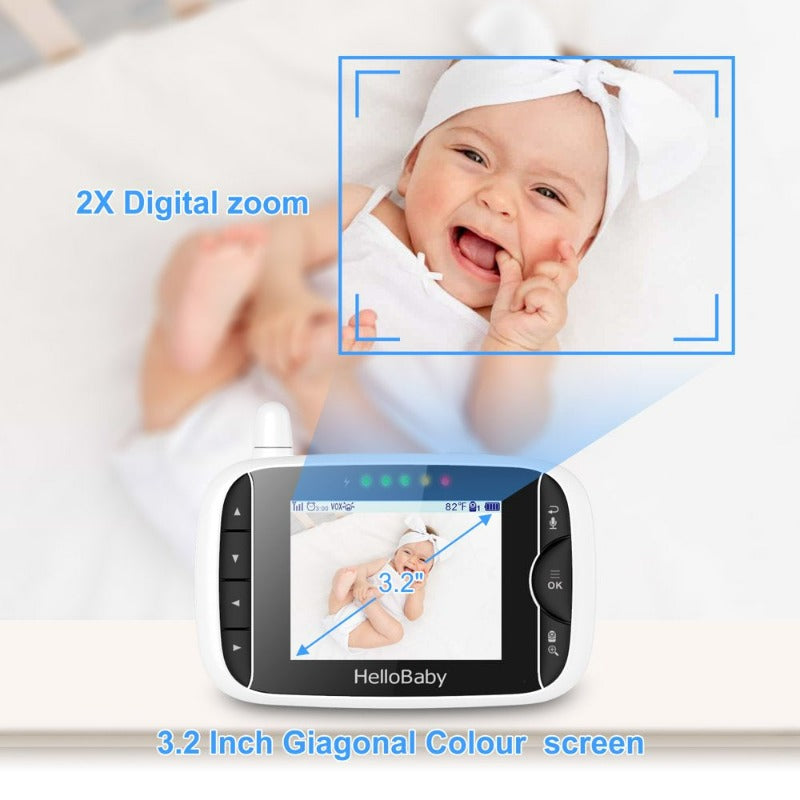  Baby Monitor with Remote Pan-Tilt-Zoom Camera,3.2 Inch Video Baby Monitor HB65 with Camera and Audio, Night Vision, 2-Way Talk,Temperature Sensor