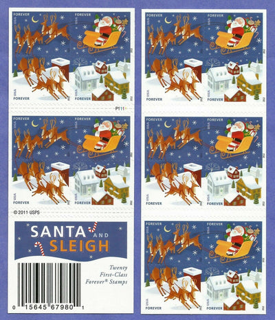 USPS Santa & Sleigh 2012 Forever Stamps - Booklet of 20 Postage Stamps