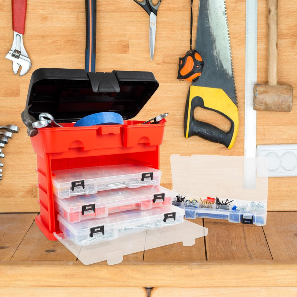 Portable Tool Storage Box - Small Parts Organizer with 4 Trays