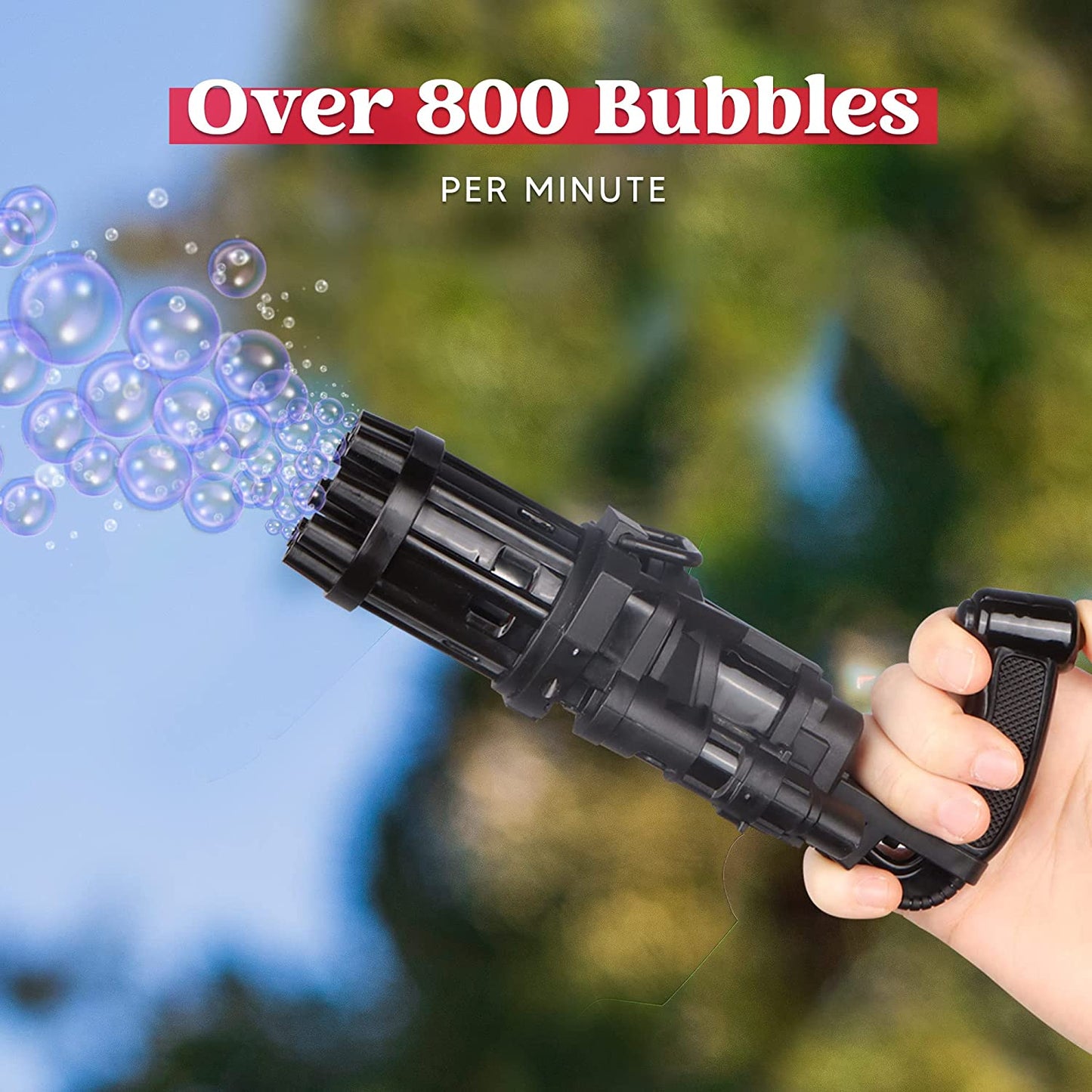 Bubble Maker with Bubble Solutions, Electric Bubble Machine Blower Toy for Kids Outdoor, 8-Hole Automatic Bubble Maker, Summer Gifts for Boys and Girls (Black)