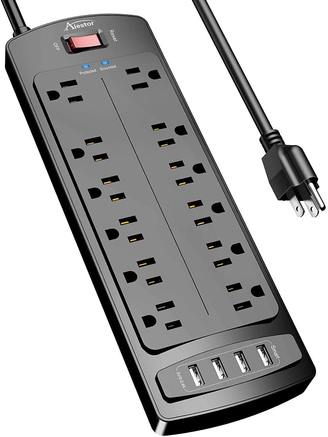 Power Strip, Surge Protector with 12 Outlets and 4 USB Ports, 6 Feet Extension Cord (1875W/15A), 2700 Joules, ETL Listed
