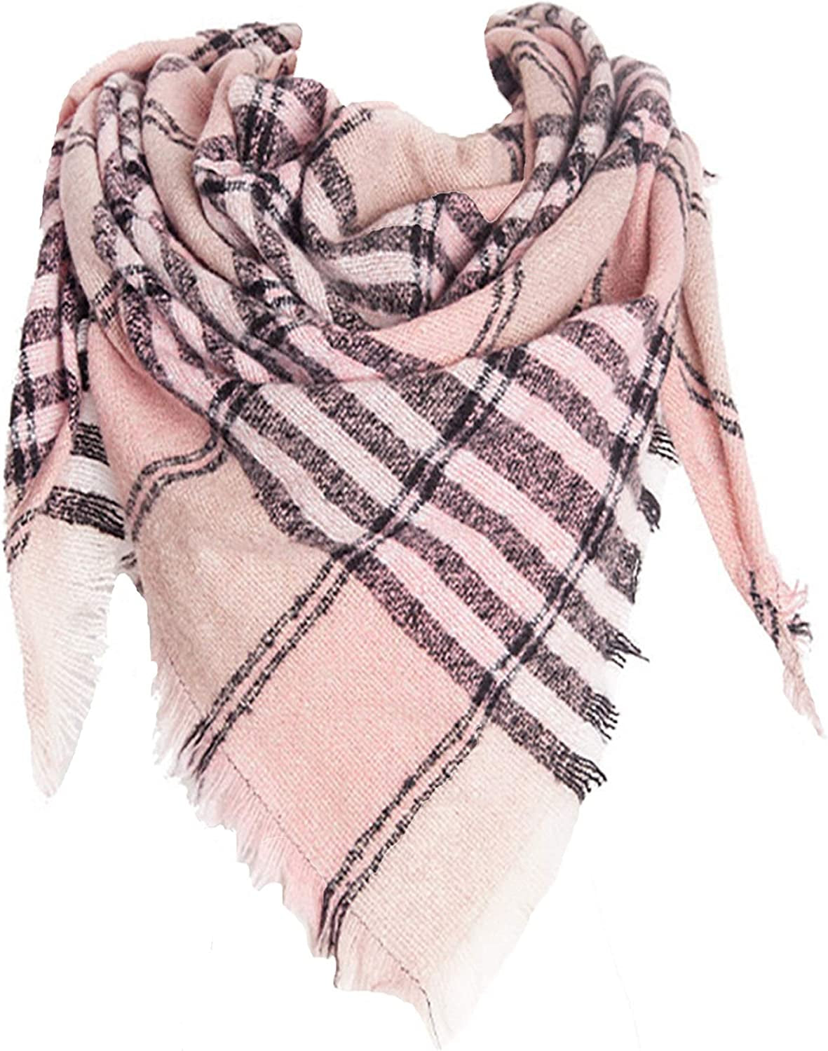 Womens Warm Scarf Triangle Shawls Winter Scarves Stripe Plaid Fichu Rough Surface