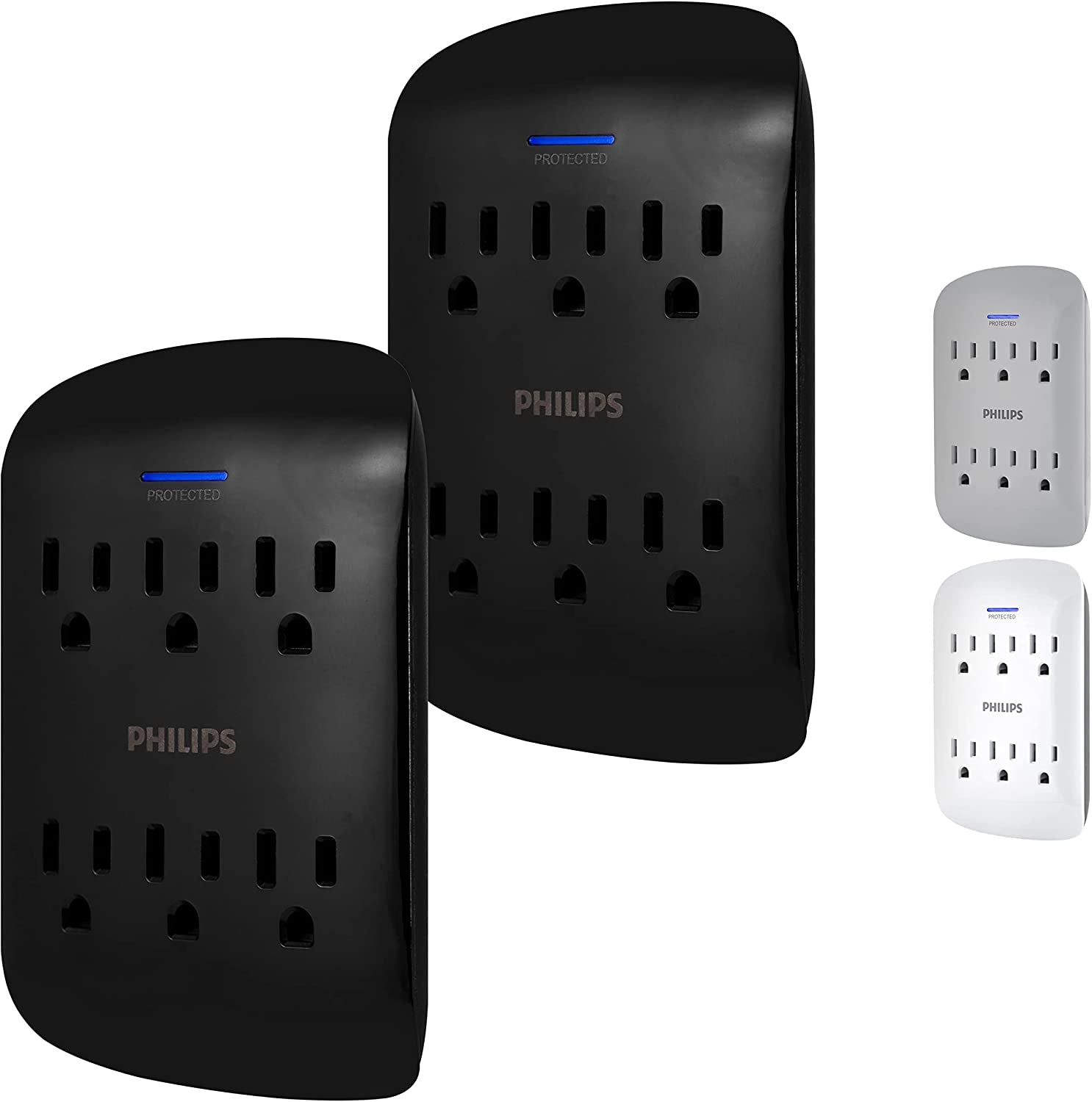 Philips 6-Outlet Extender Surge Protector, 900 Joules, 3-Prong, Space Saving Design, Protection Indicator LED Light