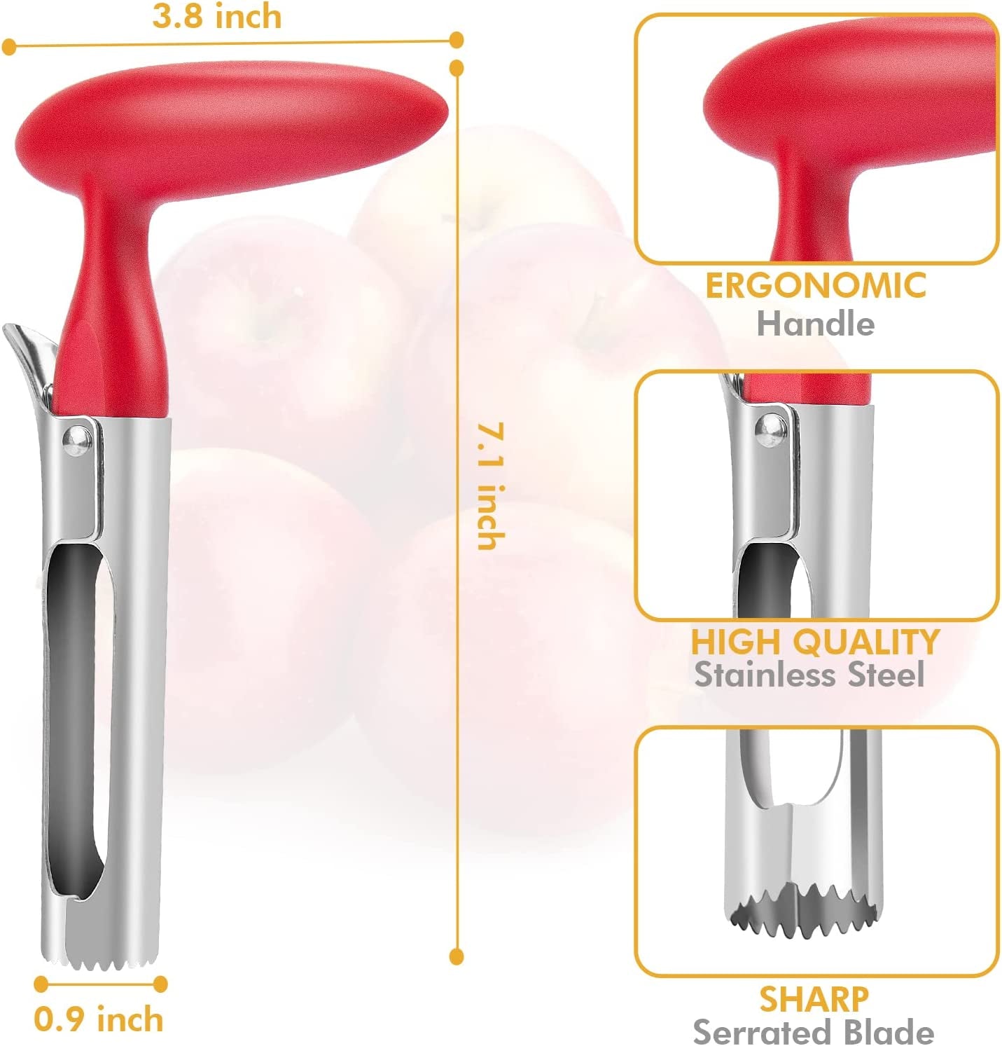 Apple Slicer Corer Cutter, Professional Apple Cutter，With Comfortable Handle Premium Apple Corer Remover, Durable Sturdy Fruit Cutter Kitchen Gadgets -LIANGKEN (Red)