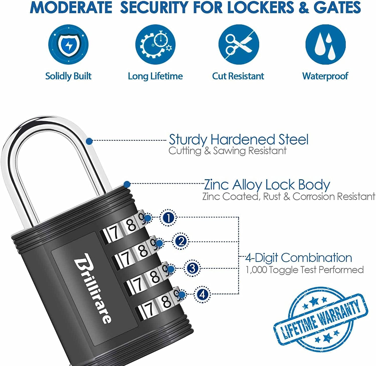 4 Pack Combination Lock, 4-Digit Waterproof Padlock, Zinc Alloy Outdoor Keyless Resettable Travel Luggage Locks for Backpack, Gym Locker, Hasp, Fence, Gate, Case, Toolbox