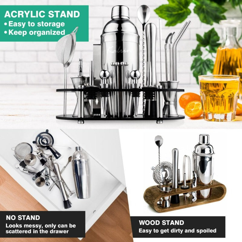  25-Piece Cocktail Shaker Set Stainless Steel Bar Tools with Acrylic Stand, Full Bartender Accessories