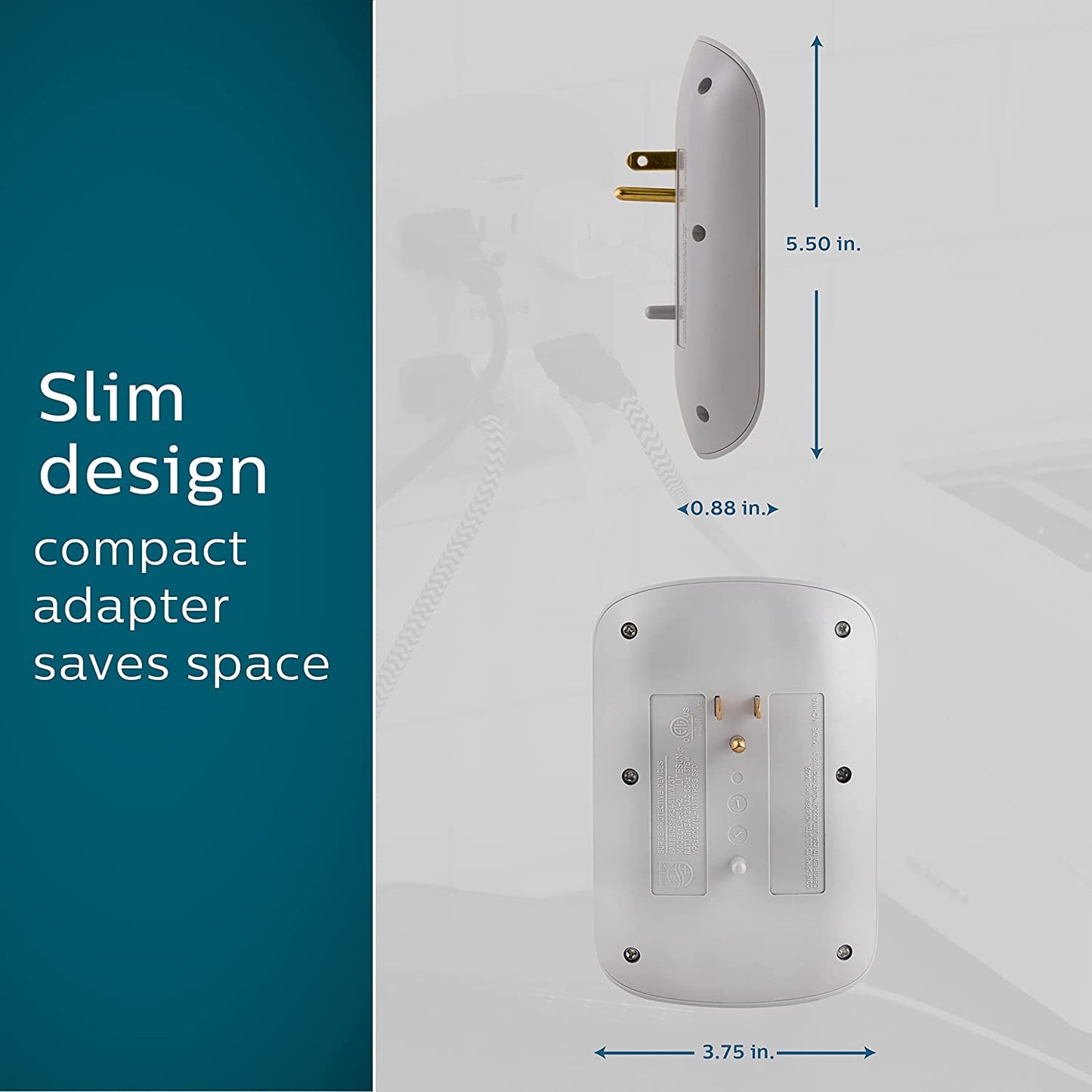 Philips 6-Outlet Extender Surge Protector, 900 Joules, 3-Prong, Space Saving Design, Protection Indicator LED Light