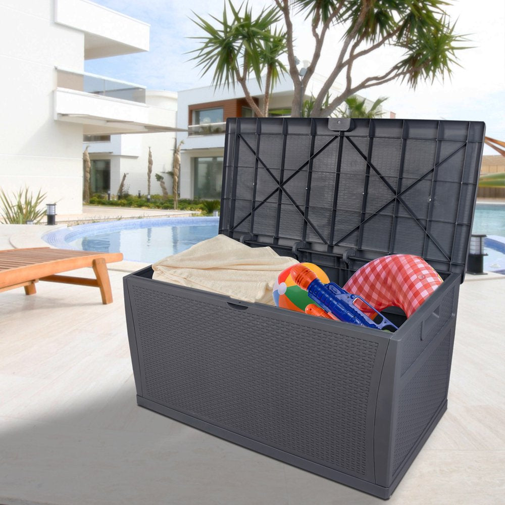 Deck Box with Wheels Large Storage Deck Box for Pool Accessories, Patio Storage Furniture for Outdoor Garden, Waterproof, 75 Gallon, Gray