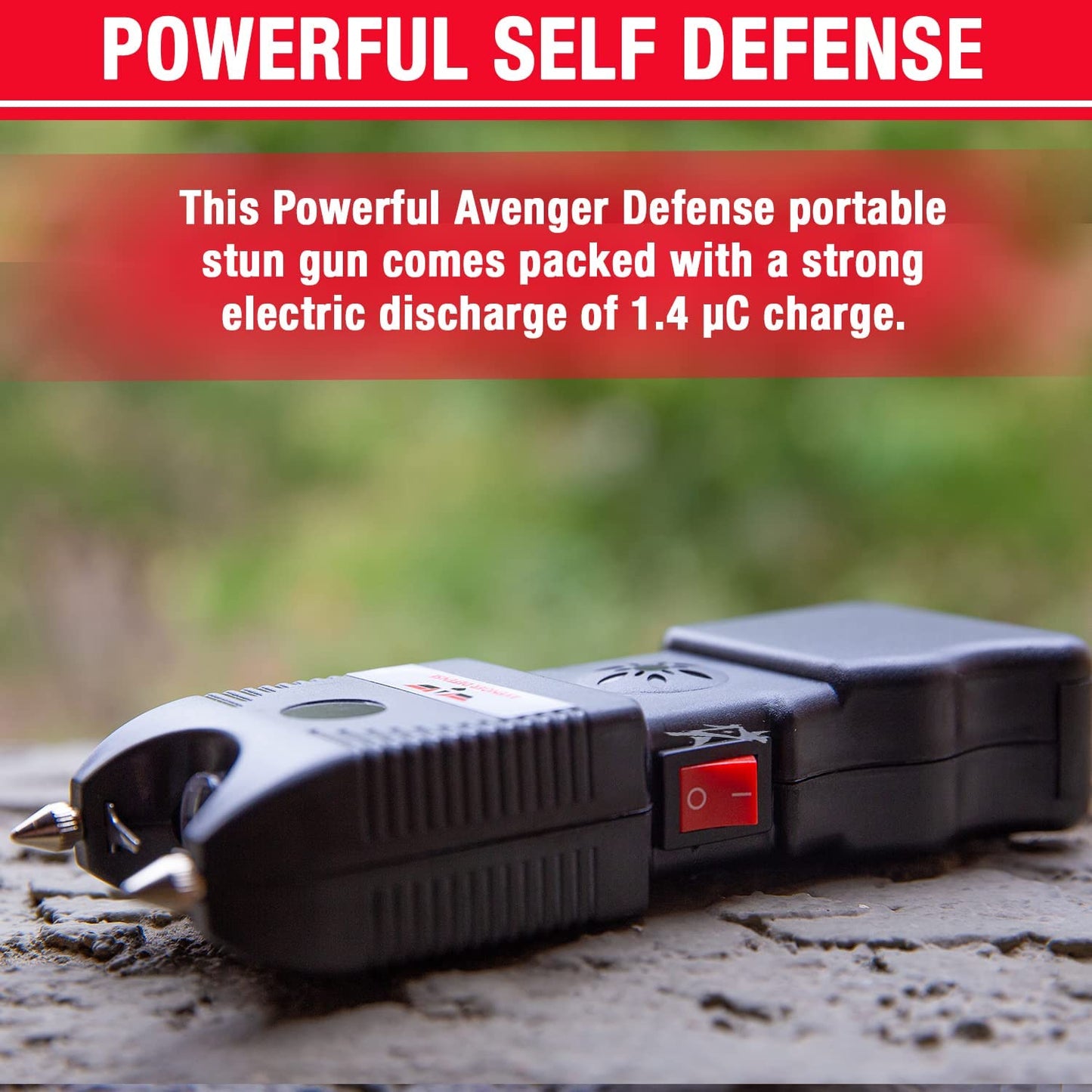 Rechargeable Stun Gun for Self Defense and Protection – Built-In LED Flashlight and Extremely Loud Alarm – Powerful 1.4Uc Electric Charge and 130Db Siren – Metal Prongs