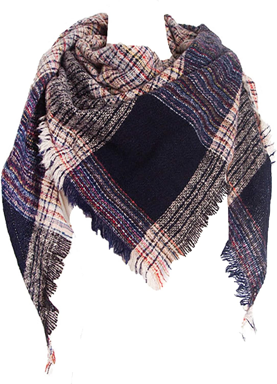 Womens Warm Scarf Triangle Shawls Winter Scarves Stripe Plaid Fichu Rough Surface