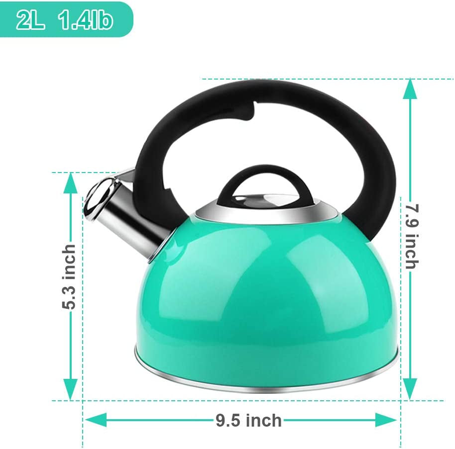 Tea Kettle, 2 Quart Whistling Stainless Steel Tea Kettle for Stovetop 