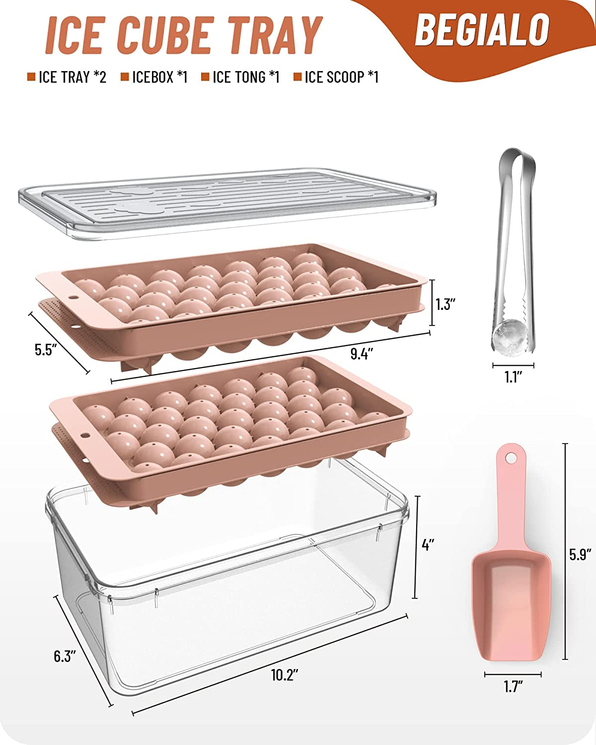 Round Ice Trays for Freezer with Lid and Bin