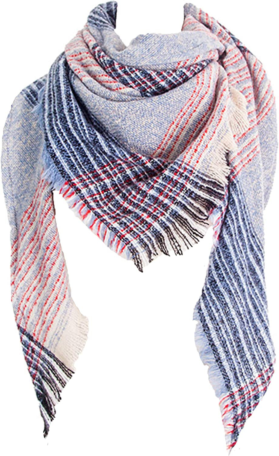 Womens Warm Scarf Triangle Shawls Winter Scarves Stripe Plaid Fichu Rough Surface