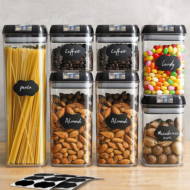 7 Pieces Airtight Food Storage Container Set Kitchen Organization Cereal Containers Storage with 8 Labels & Chalk Marker BPA Free Clear Plastic Kitchen and Pantry Organization Containers