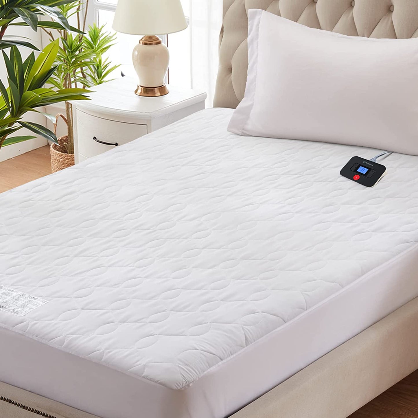 Westinghouse Heated Mattress Pad Quilted, Queen, Dual Control, 10 Heat Settings & 1-12-Hour Time Setting, White, Diamond-Shaped