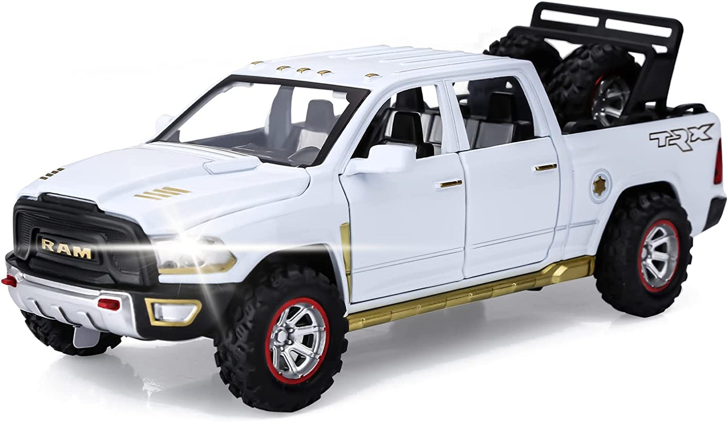 Toy Trucks for Boys RAM TRX 1500 Diecast Metal Pickup Truck Toys Pull Back Model Cars with Light and Sound for Kids Aged 3-7(Black)