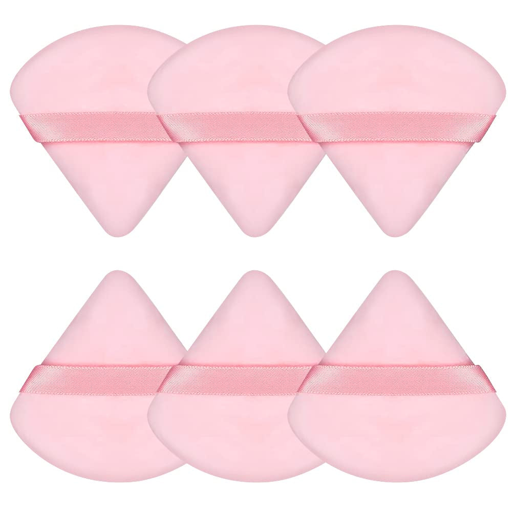 6 Pieces Powder Puff Face Soft Triangle Makeup Puff for Loose Powder Body Powder, Wedge Shape Velour Cosmetic Sponge for Contouring, Under Eyes and Corners, Beauty Makeup Tools