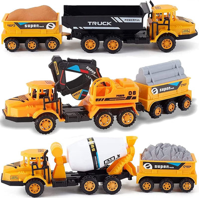 Big Rig Construction Tow Trucks W/ Trailers Toy Cargo Transport Vehicles Playset - Kids Hauler Play Set W/ Dump Truck, Cement Mixer, Excavator (3 Pack)