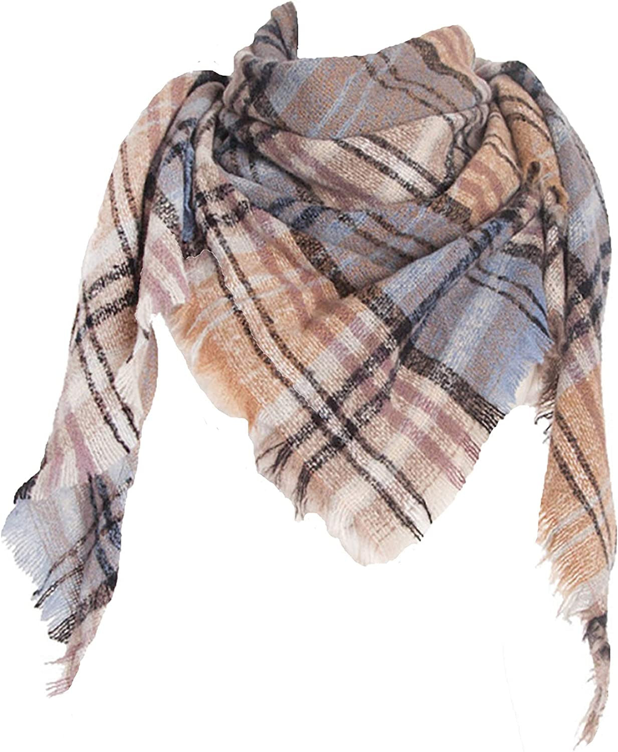 Womens Warm Scarf Triangle Shawls Winter Scarves Stripe Plaid Fichu Rough Surface