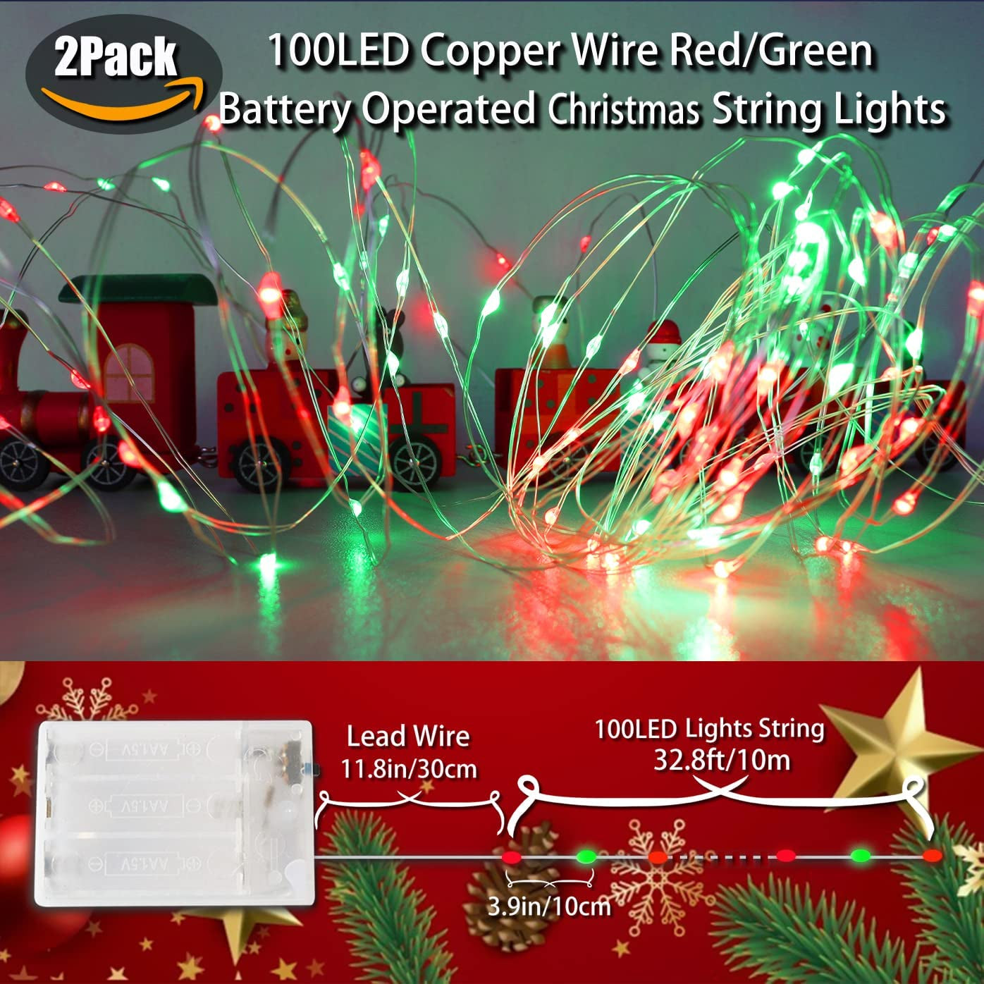 Christmas Lights Indoor Fairy Lights Battery Operated, 200LED 65.6Ft Copper Wire Lights Decoration for Bedroom, Christmas Decorations, Parties, Wedding, Centerpiece