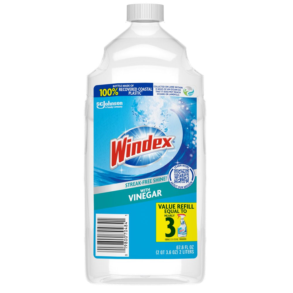 Windex® with Vinegar Glass Cleaner, Refill Bottle, 67.6 Fl Oz
