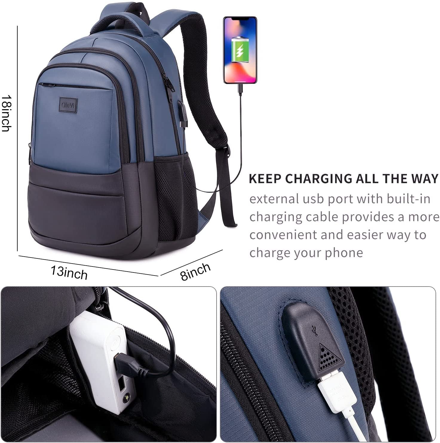 Travel Laptop Backpack Waterproof with USB Charging Port Business Backpacks College School Slim Durable anti Theft Computer Bag Gifts for Youth Men & Women Fits 15.6Inch Notebook