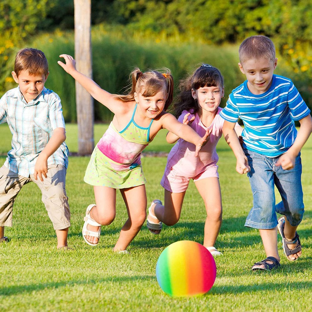  Playground Balls Kickballs 8.5 Inch, Rainbow Playground Ball Set for Kids and Adults, Dodgeball Kick Balls Handball for Indoor & Outdoor Schoolyard Games with Hand Pump(4 Pack)