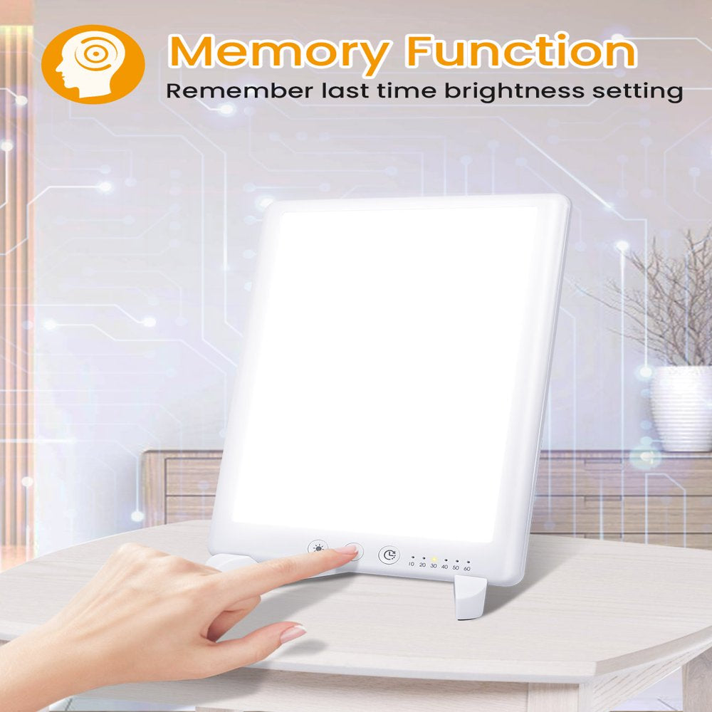 Light Therapy Lamp, 10,000 Lux Light Therapy Lamp Ultra-Thin Uv-Free, with Auto-Off Timer Function, Adjustable Brightness Levels, Memory Function, Standing Bracket, Improve Mood