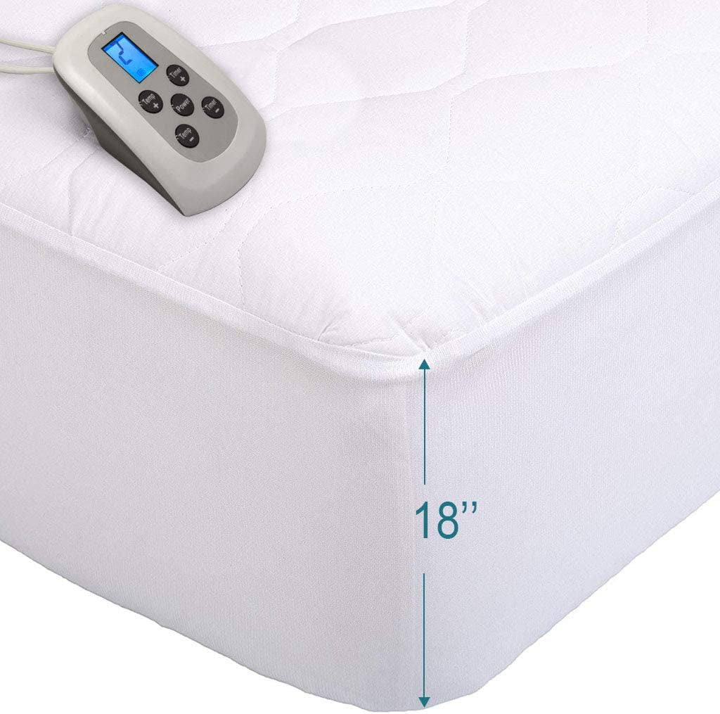 MARQUESS Quilted Heated Mattress Pad Dual Digital Controller with Deep Pocket,10 Heating Levels Fast Heating (White, King)