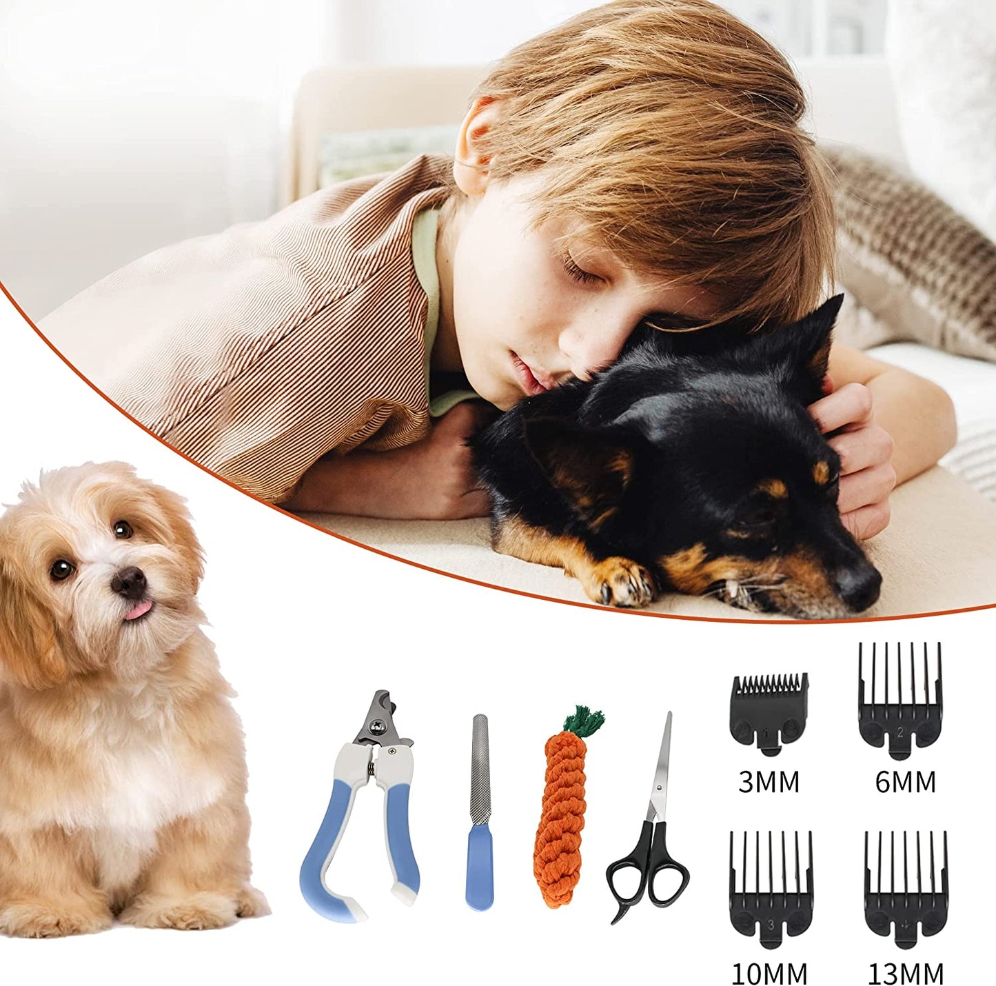 Dog Clippers for Grooming Low Noise Rechargeable Cordless Electric Quiet Hair Clippers with Scissors Nail Kits Set for Dogs Cats Pets