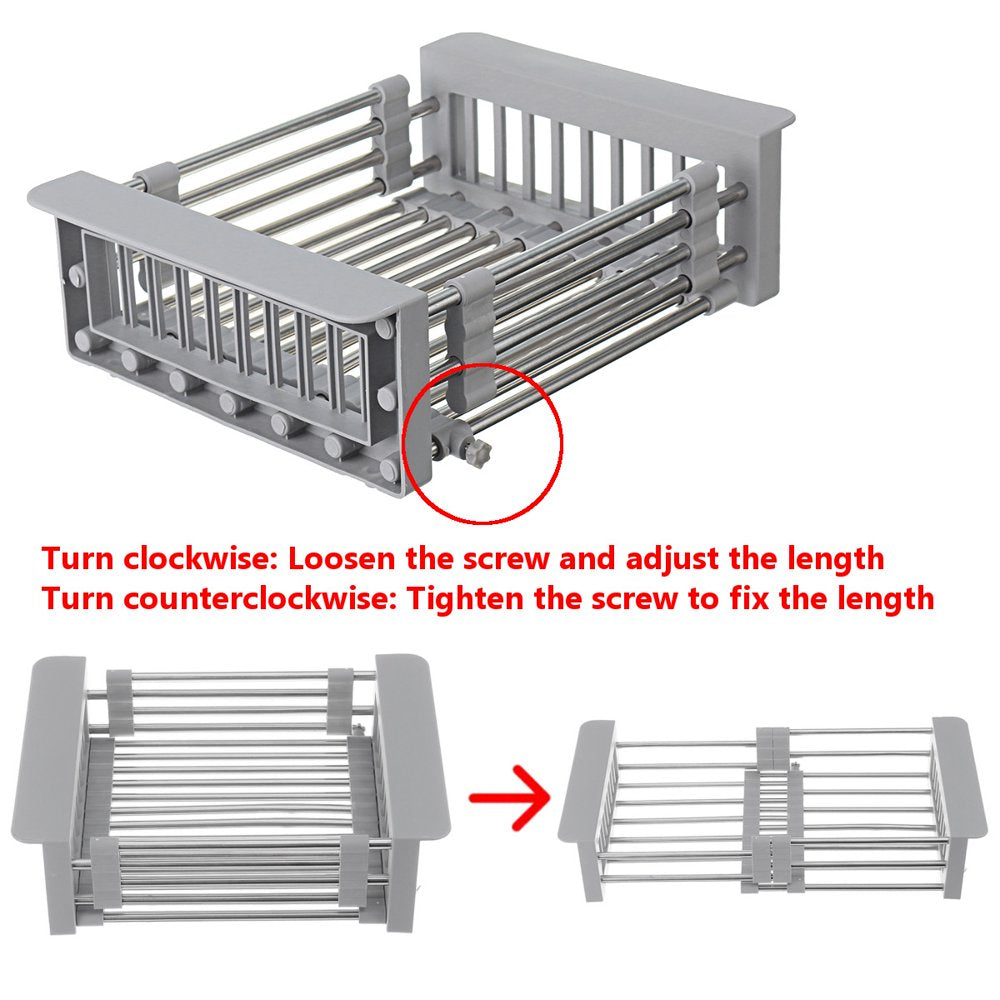 Expandable Dish Drying Rack over the Sink Dish Basket Drainer with Telescopic Arms Functional Kitchen Sink Organizer for Vegetable (8"-17") X 3.6" X 9"