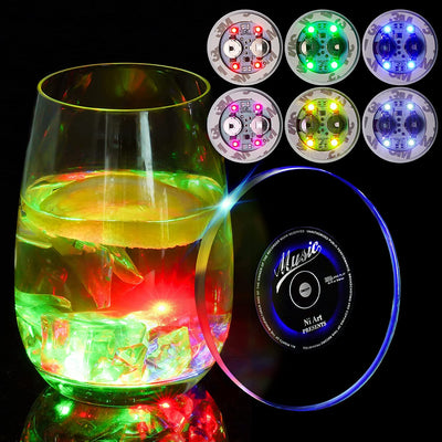 6PCS DIY Light Up Coaster LED Sticker Chips On/Off Button, Thin Disc 8 Flashing Modes Party Drink Bar Cup Holder Glow-in-The-Dark Bottle Glorifier Holiday Wedding Art Home Decor Ornament Gifts