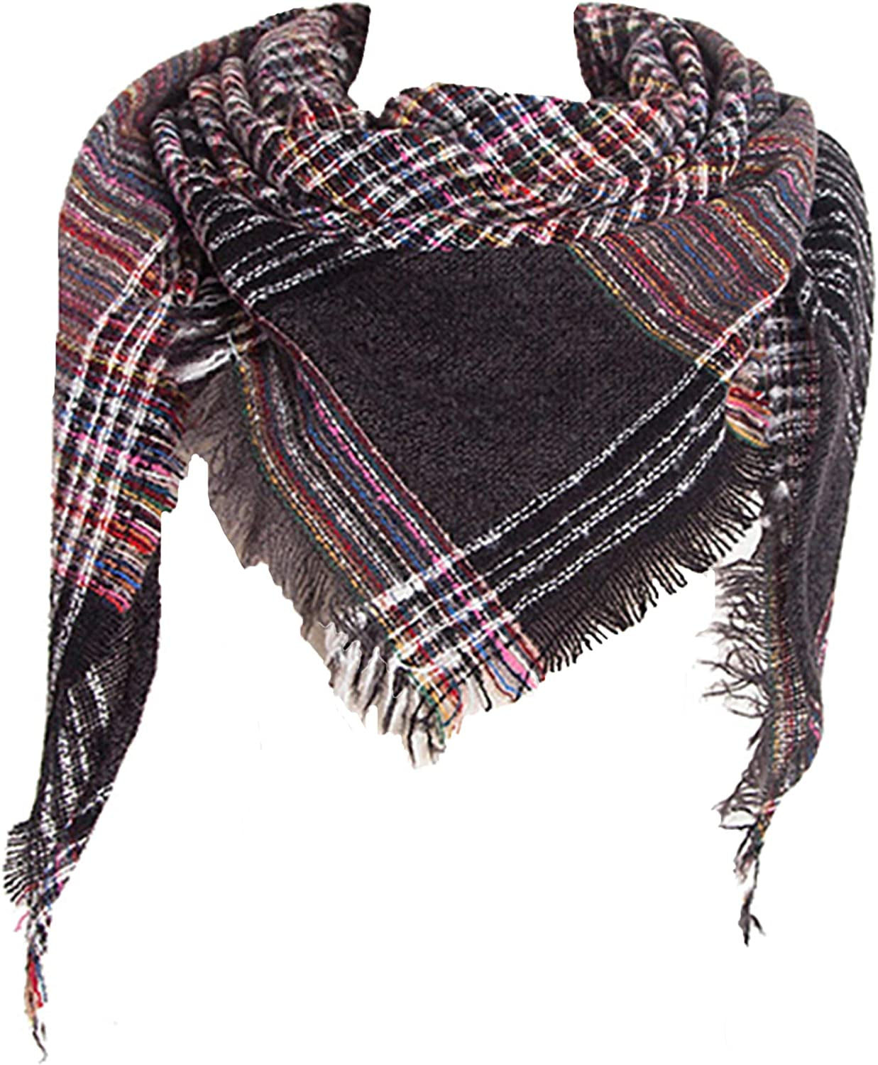 Womens Warm Scarf Triangle Shawls Winter Scarves Stripe Plaid Fichu Rough Surface