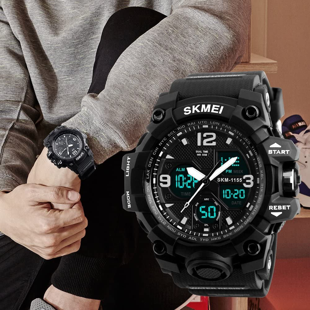 Men's Watches Sports Outdoor 50M Waterproof Military Wrist Watch Date Multi Function Tactics LED Alarm Stopwatch Analog Digital Dual Display 12H/24H