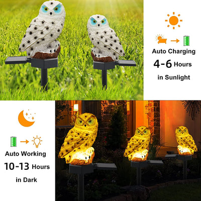  2 Pack Owl Solar Lights Outdoor Garden,IP67 Waterproof Warm White LED Solar Stake Lights for Garden, Patio, Yard, Lawn, Walkway Decoration(White)