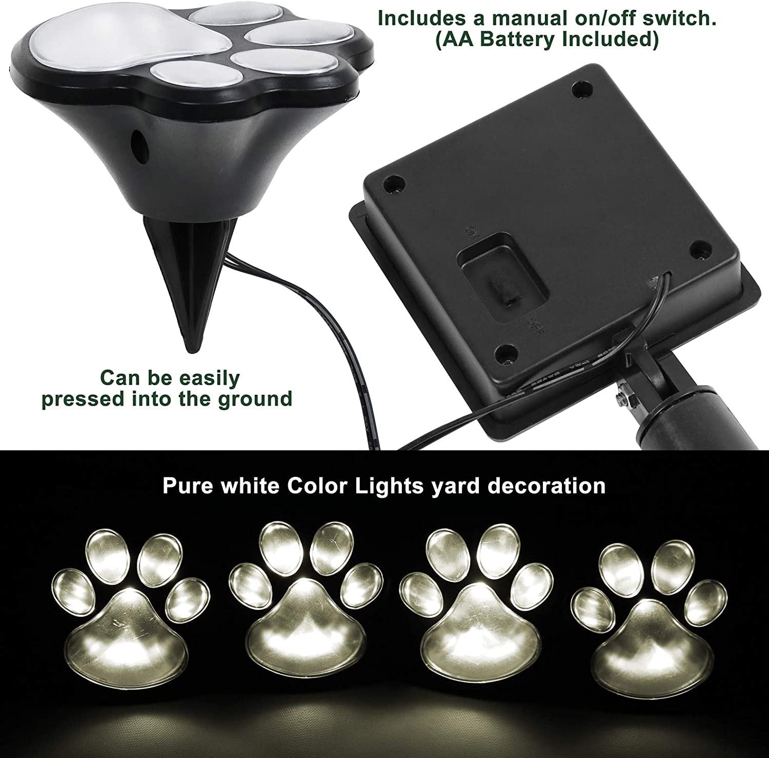 Paw Print Solar Lights Outdoor Garden Decor LED Yard Decoration (Warm White - Set of 4)