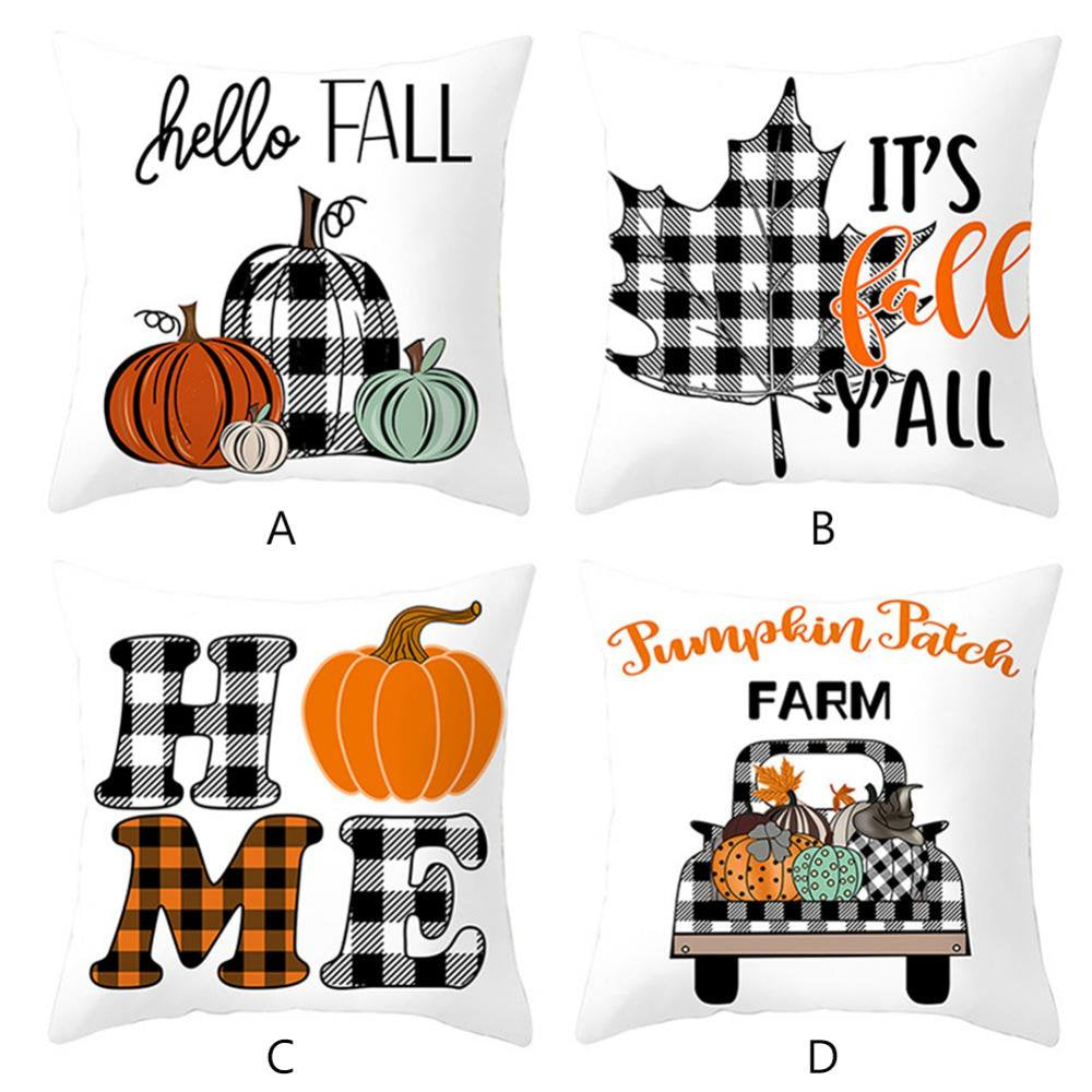 Fall Pillow Covers Thanksgiving Pillow Cases Decorative Buffalo Plaid Throw Pillow Covers Pumpkin Maple Leaf Square Linen Pillowcase for Autumn Thanksgiving Home Decor 18 X 18 Inch