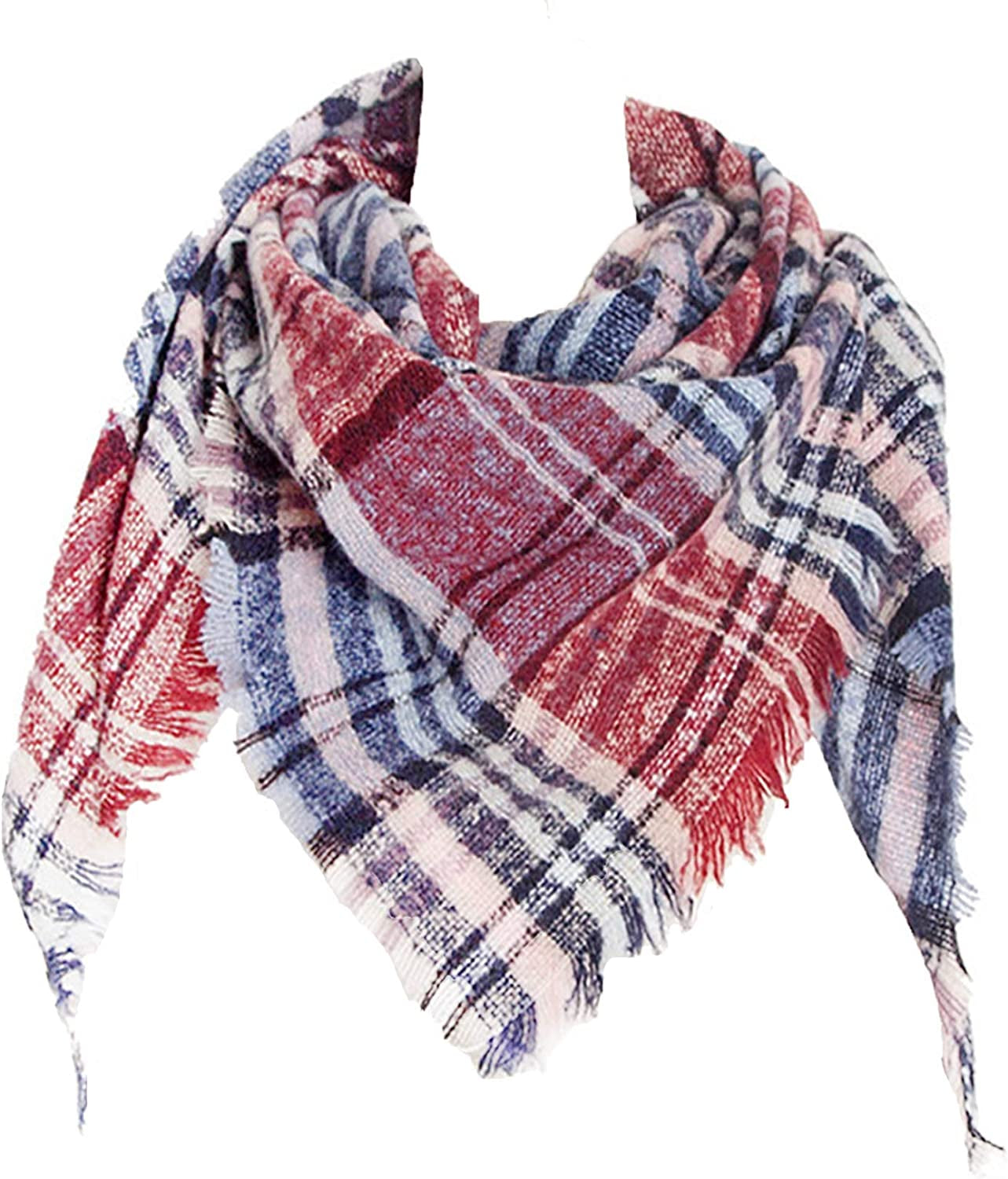 Womens Warm Scarf Triangle Shawls Winter Scarves Stripe Plaid Fichu Rough Surface