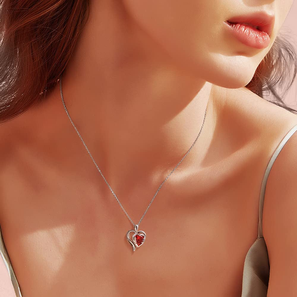  July Birthstone Ruby 925 Sterling Silver Necklaces for Women 