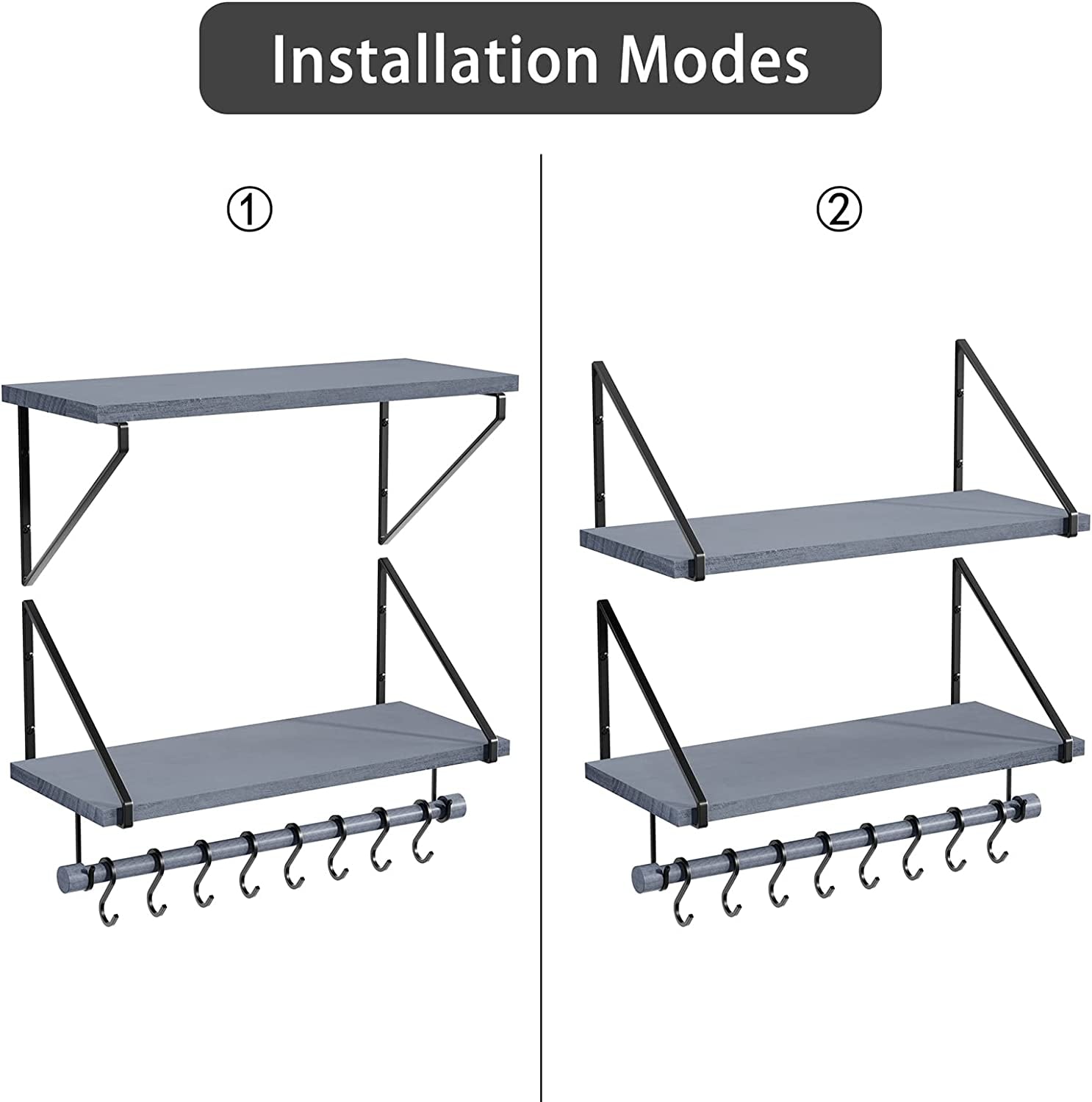  Set of 2 Floating Shelves Wall Mounted 