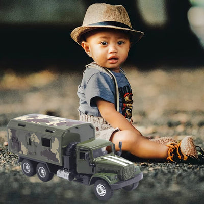 Military Truck Army Armored Model Car Treatment Transport Vehicle Metal Diecast Pull Back Toy with Lights and Sounds