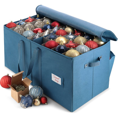 Large Christmas Ornament Storage Box with Adjustable Dividers - Ornament Storage Container for 128 Holiday Ornaments or Decorations