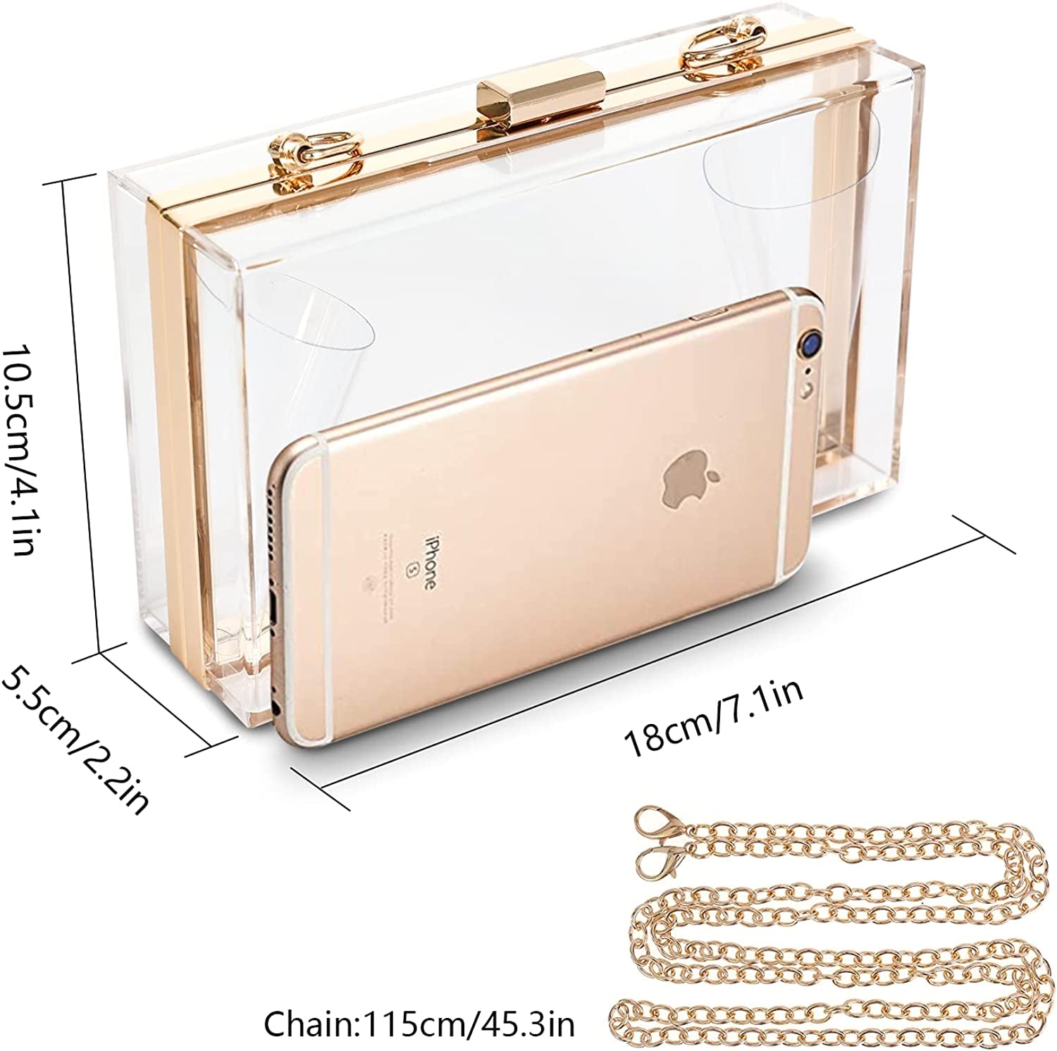 Women Clear Clutch Bag With Removable Gold Chain Strap