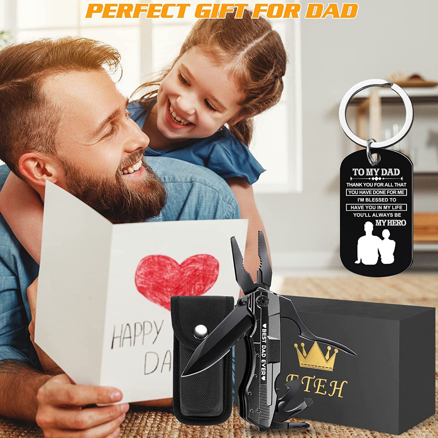 Gifts for Dad from Daughter Son,Fathers Day Birthday Christmas Dad Gifts,Multitool Knife "BEST DAD EVER",Multi tool for Climbing,Camping,Cycling,Hiking