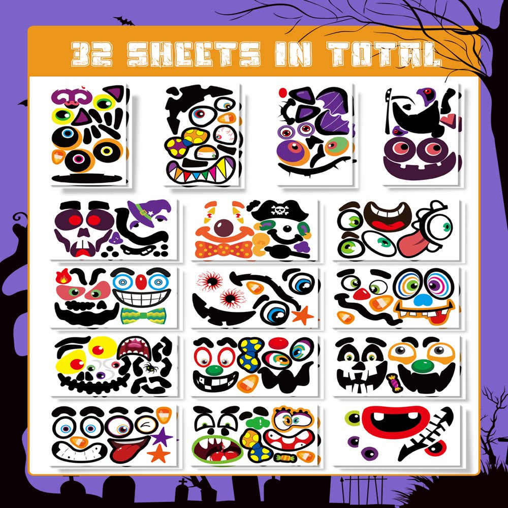  64 Packs Halloween Stickers Pumpkin Decorating Stickers for Children , 32 Sheet Small Pumpkin Face Stickers for Halloween Party Supplies Trick or Treat Party Favors